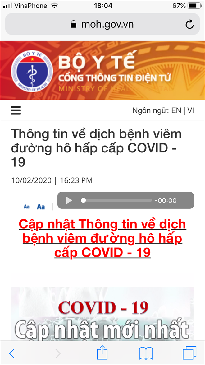 Cổng thông tin điện tử Bộ Y tế thường xuyên cập nhật số liệu mới nhất về dịch COVID-19