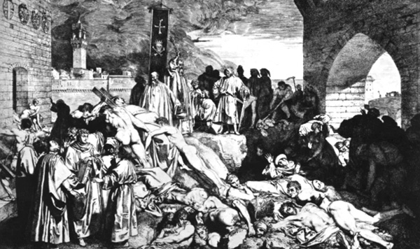 Tranh vẽ mô tả người chết vì dịch hạch ở Florence, Italia hồi giữa thế kỷ XIV khi chưa có lệnh cách ly.