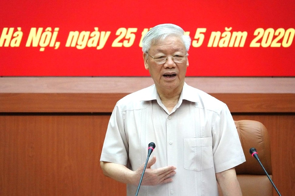Tổng Bí thư, Chủ tịch nước, Bí thư Quân ủy Trung ương Nguyễn Phú Trọng phát biểu chỉ đạo tại hội nghị.