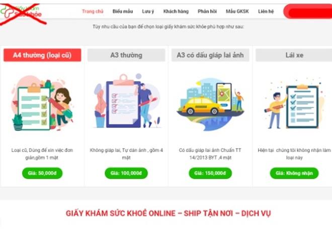 Giao diện một số website công khai bán giấy tờ giả trên mạng.