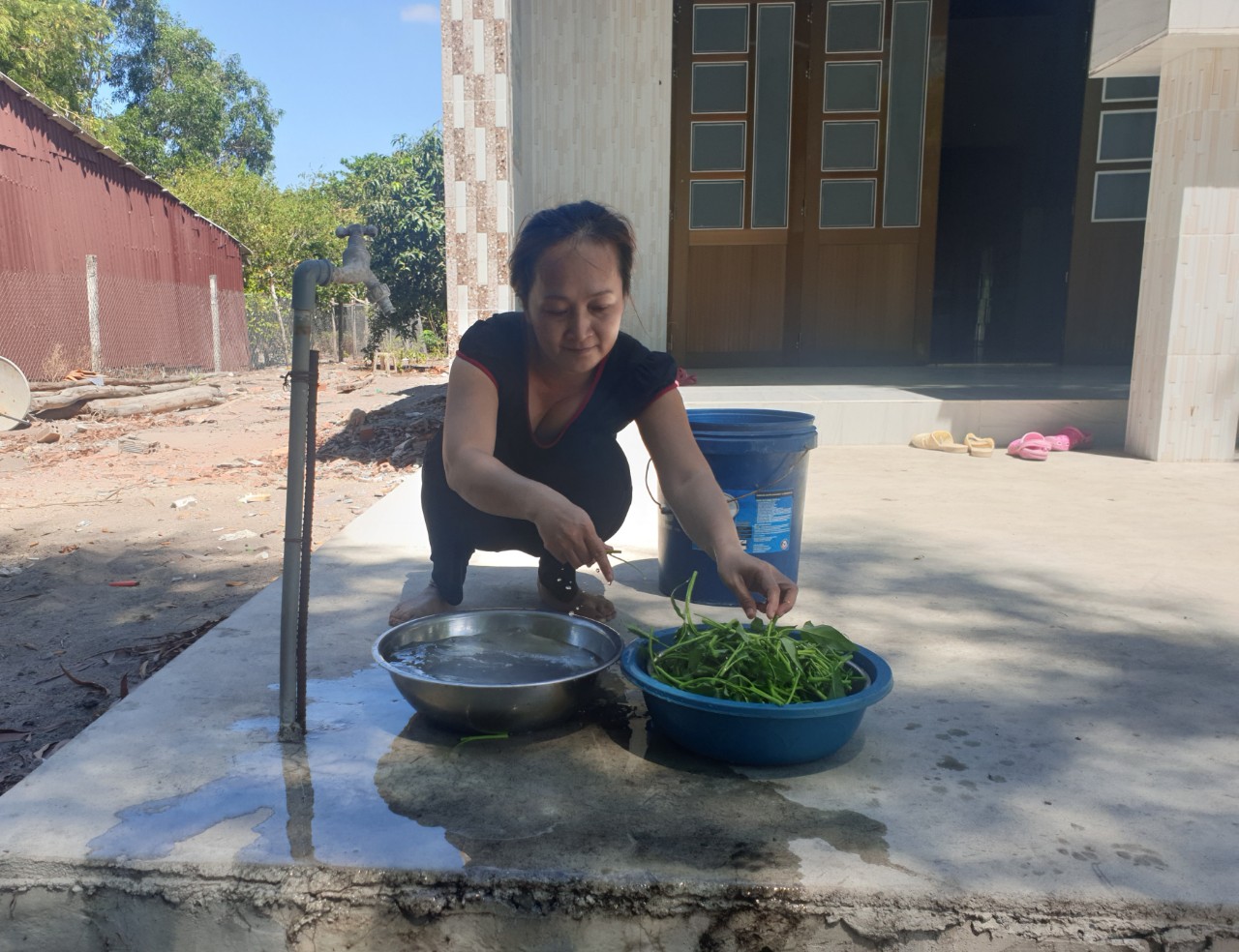 Được vay 10 triệu đồng từ chương trình “NS&VSMT”, gia đình chị Lê Thị Hồng Châu đã đầu tư đường ống nhựa đưa nước về tận nhà.