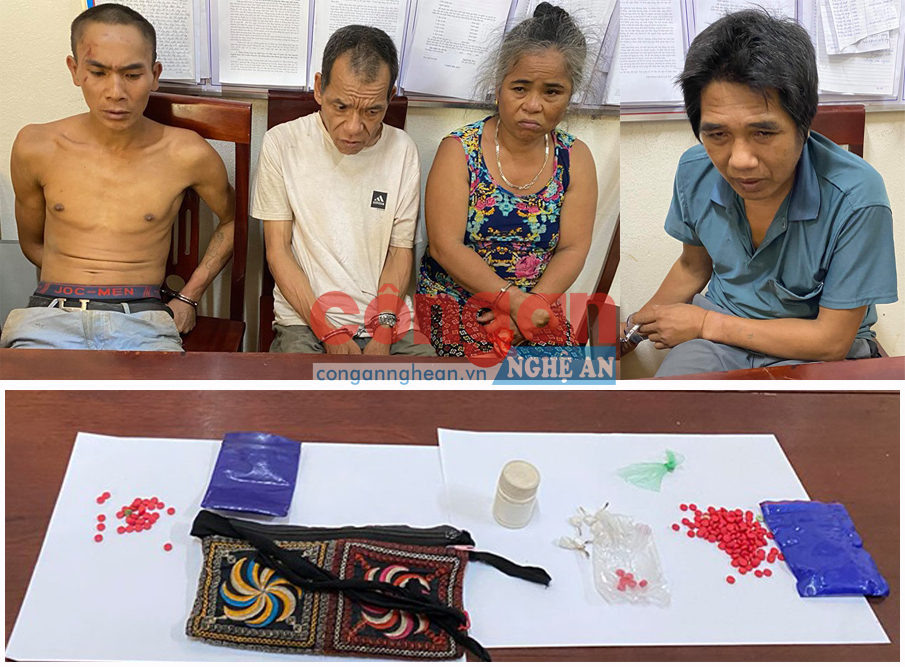 Các đối tượng bị bắt giữ cùng số tang vật