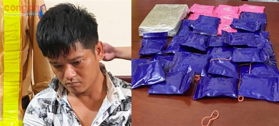 1 trong 2 đối tượng và tang vật bị thu giữ