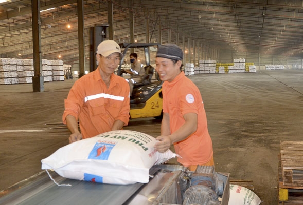 Công nhân làm việc tại khu vực nhà kho Nhà máy đạm Phú Mỹ.