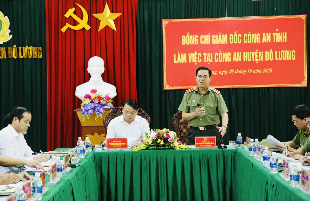 Đồng chí Thiếu tướng Võ Trọng Hải - Giám đốc Công an tỉnh kết luận buổi làm việc