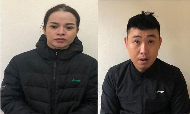 Đối tượng Trương Thị Mỹ Nhung và Nguyễn Văn Hoàn tại cơ quan công an 