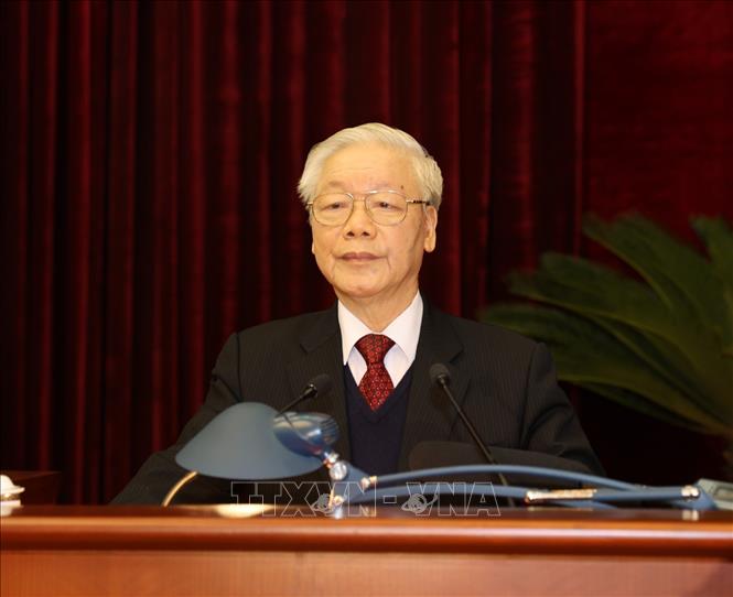 Tổng Bí thư, Chủ tịch nước Nguyễn Phú Trọng phát biểu bế mạc Hội nghị. Ảnh: Trí Dũng/TTXVN.
