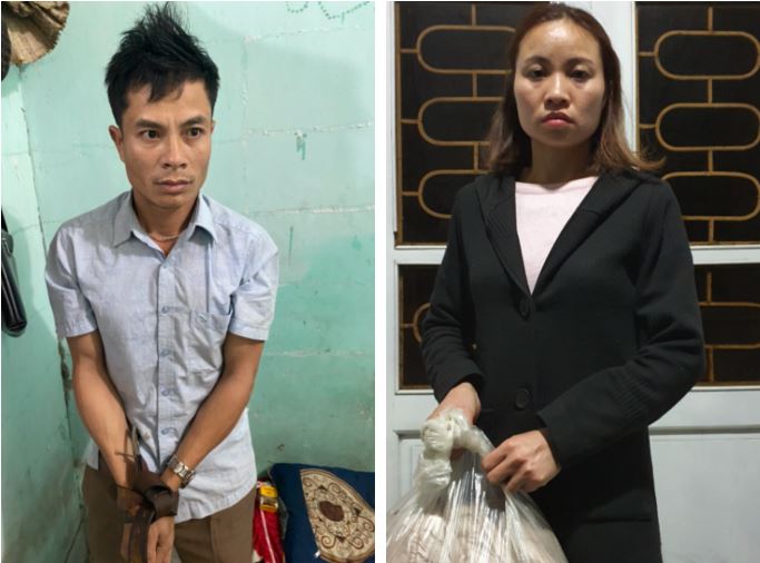 Đối tượng Sầm Văn Biên và Lang Thị Xuân tại cơ quan công an   