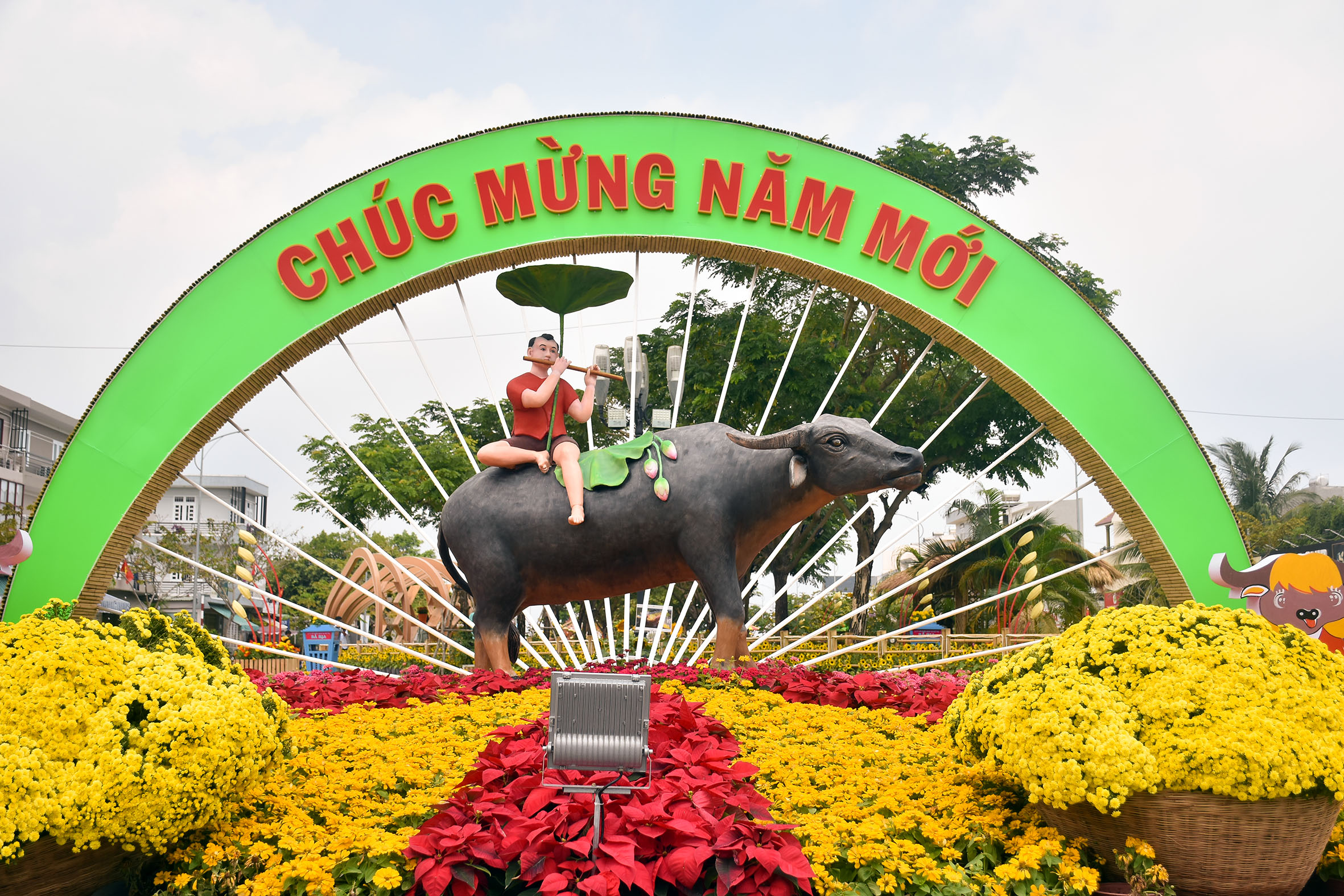 Tại TP. Bà Rịa, đường hoa Phạm Văn Đồng cũng thu hút nhiều người dân, du khách tham quan, chụp ảnh ngày đầu năm mới.
