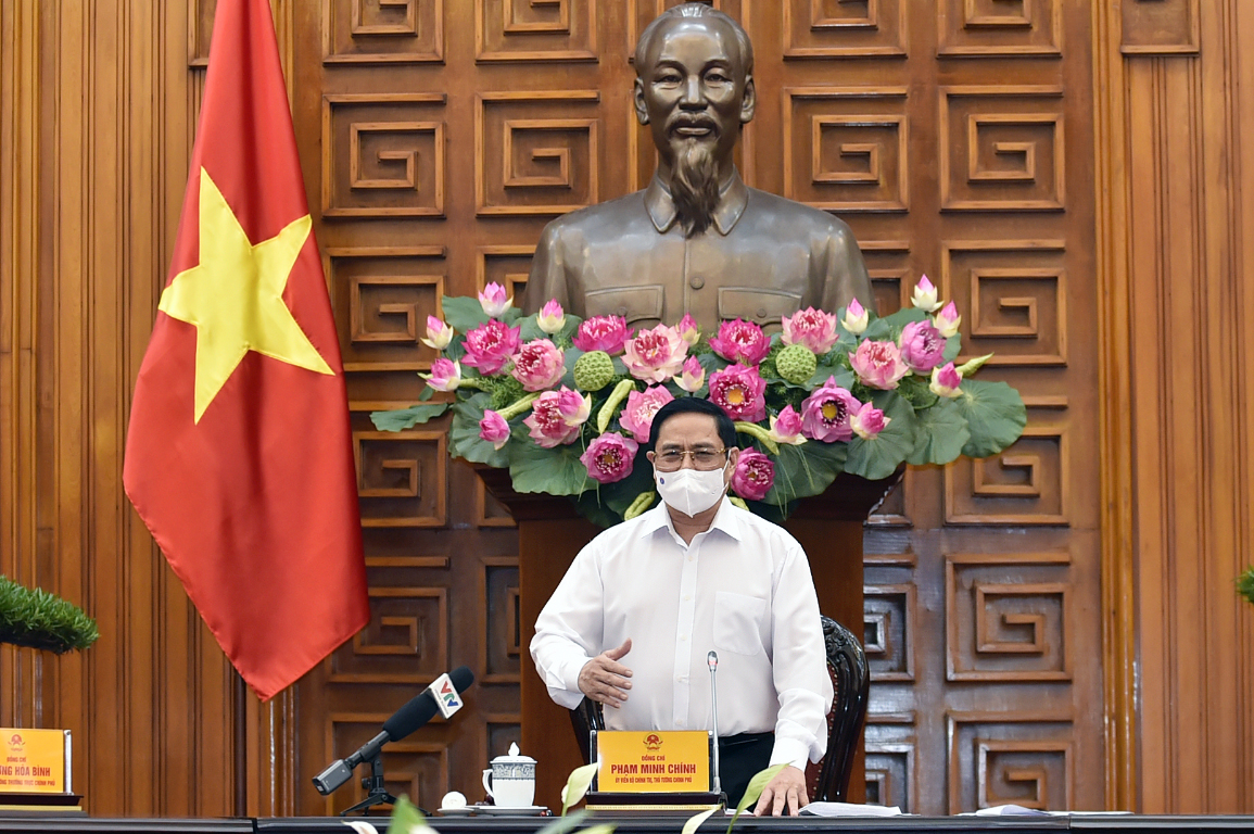 Thủ tướng Chính phủ Phạm Minh Chính phát biểu kết luận cuộc họp của Thường trực Chính phủ về phòng chống COVID-19, chiều 24/5.