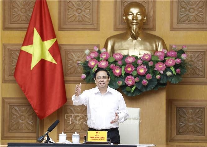Thủ tướng Phạm Minh Chính phát biểu tại buổi làm việc. Ảnh: Dương Giang/TTXVN