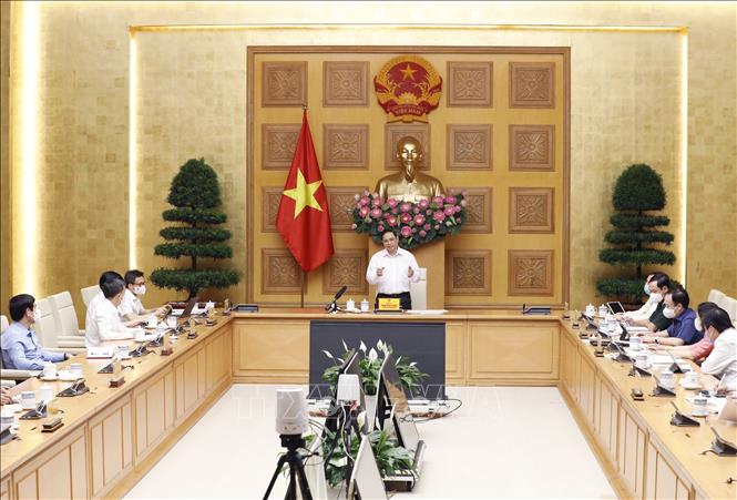 Thủ tướng Phạm Minh Chính phát biểu kết luận buổi làm việc.Ảnh: Dương Giang/TTXVN