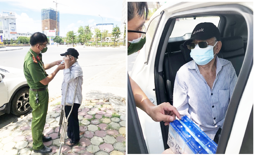 Tổ công tác hỗ trợ phần quà và dùng xe cá nhân chở cụ ông đến bệnh viện để thăm khám