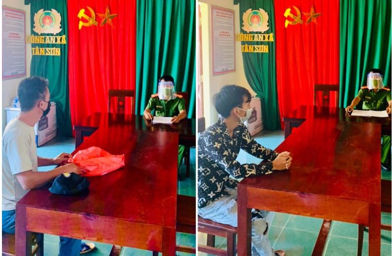 Công an xã Tân Sơn, Đô Lương làm việc với N.T.N. và N.T.H.