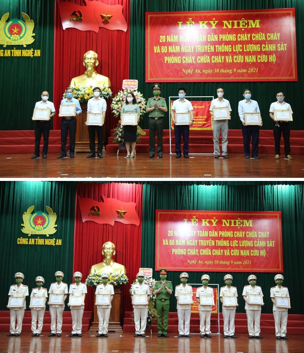 Trao Giấy khen của Giám đốc Công an tỉnh cho các tập thể, cá nhân có thành tích xuất sắc trong công tác PCCC&CNCH