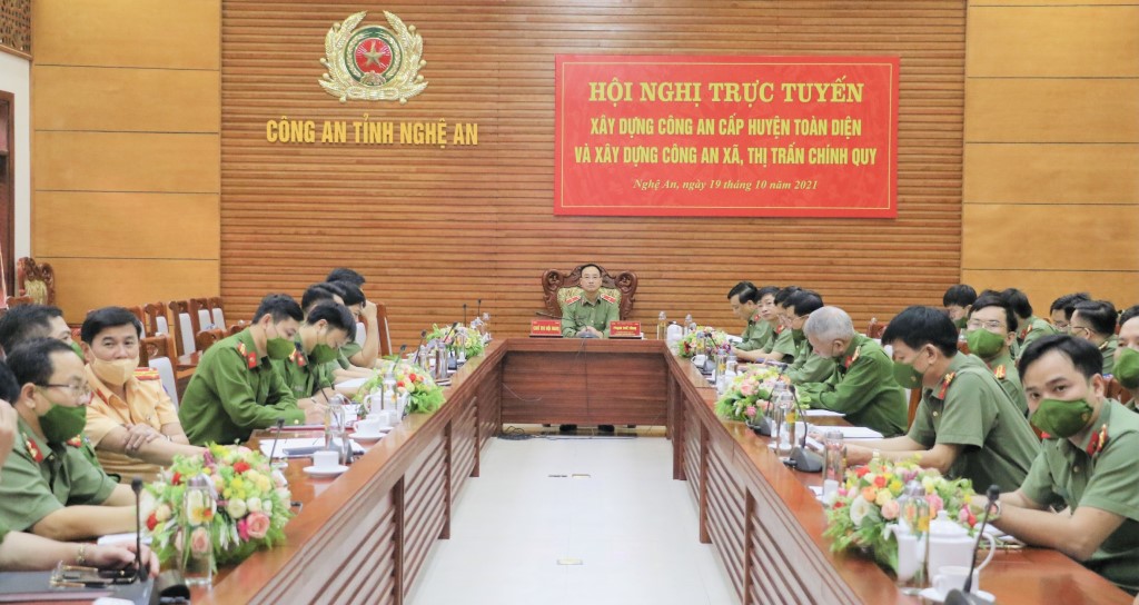Toàn cảnh hội nghị tại điểm cầu Công an tỉnh Nghệ An