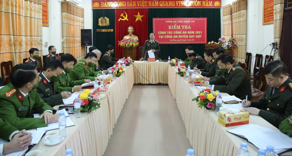 Toàn cảnh buổi kết luận việc kiểm tra công tác công an tại Công an huyện Quỳ Hợp