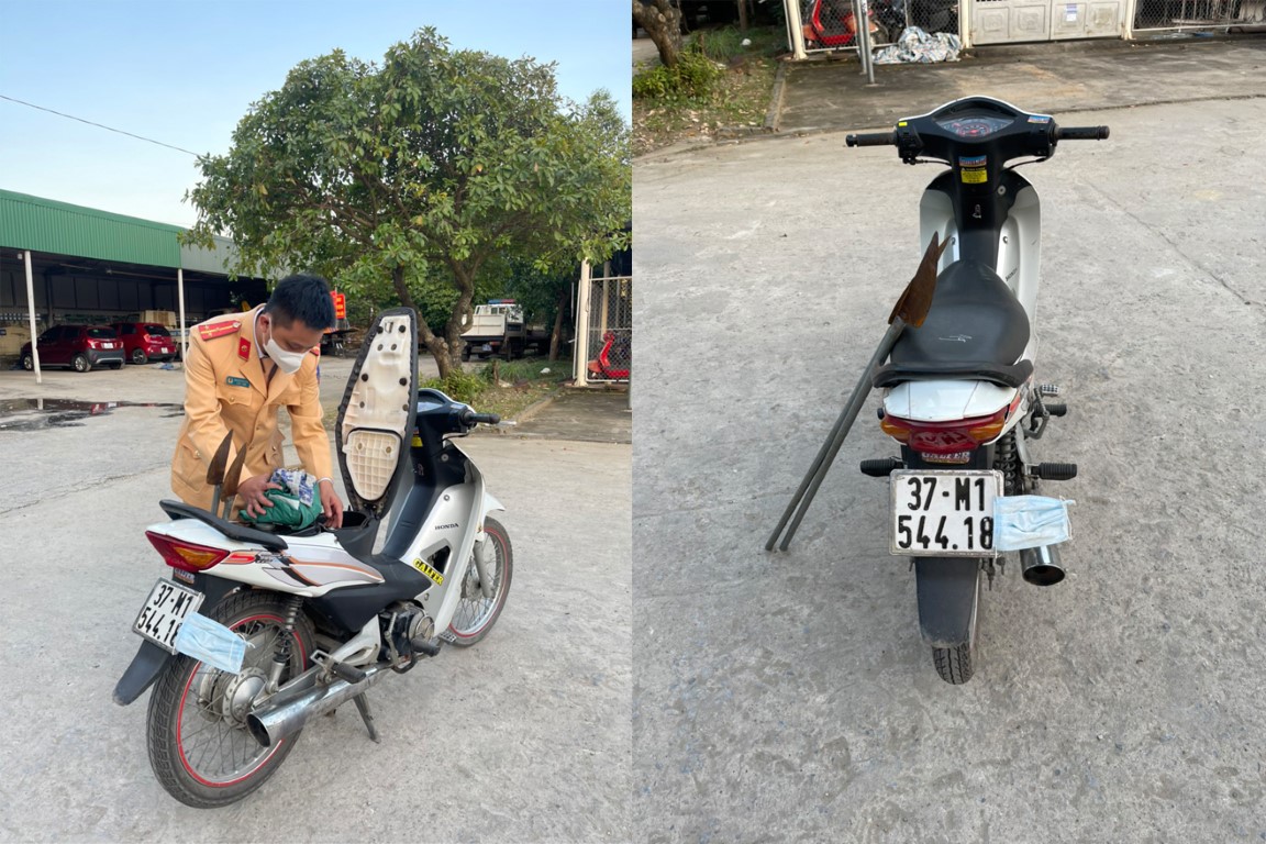 Cán bộ Công an thành phố Vinh kiểm tra phương tiện vi phạm