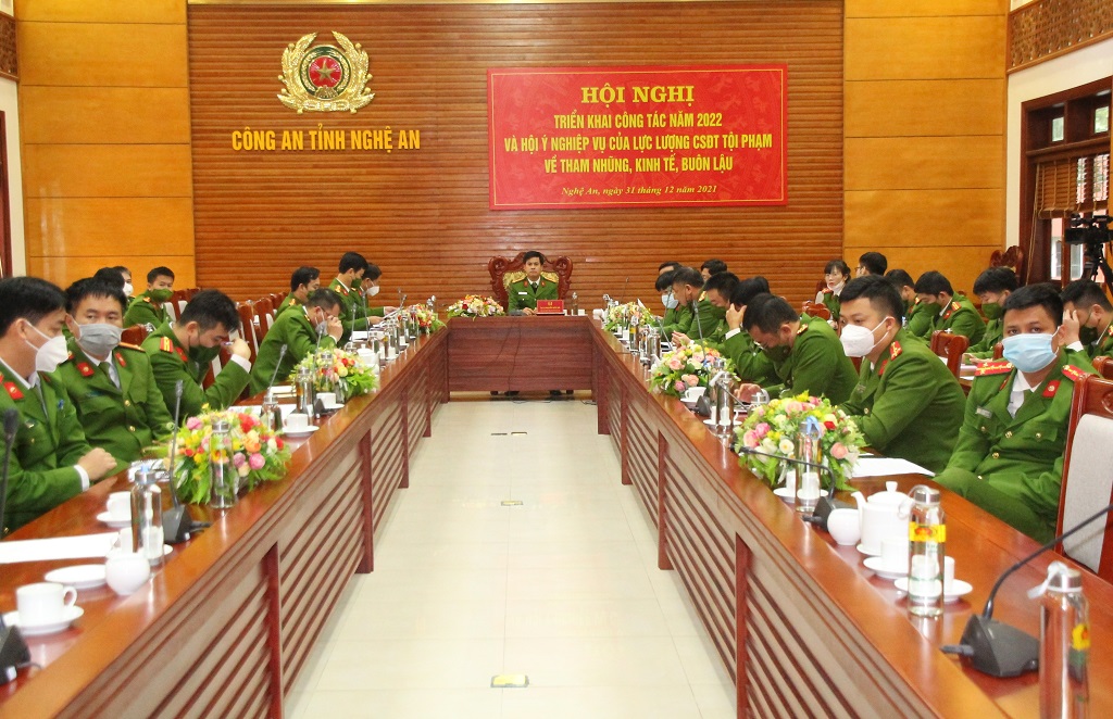 Toàn cảnh hội nghị tại điểm cầu Công an Nghệ An