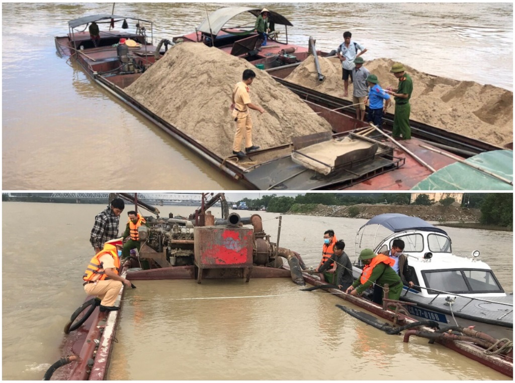 Công an tỉnh Nghệ An phối hợp lực lượng chức năng tiến hành kiểm tra các trường hợp khai thác khoáng sản trái phép