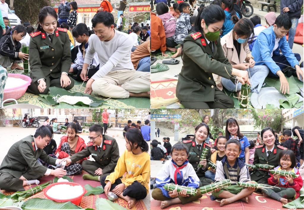 Với không khí Tết đang đến gần, đoàn đã cùng với nhà trường và học sinh  gói những chiếc bánh chưng gửi đến thầy và trò nơi đây 