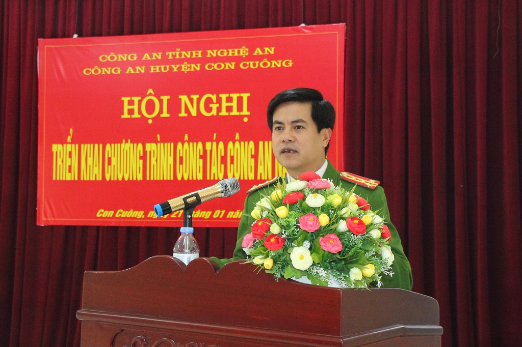 Đồng chí Đại tá Nguyễn Đức Hải - Phó Giám đốc Công an tỉnh phát biểu chỉ đạo tại Hội nghị