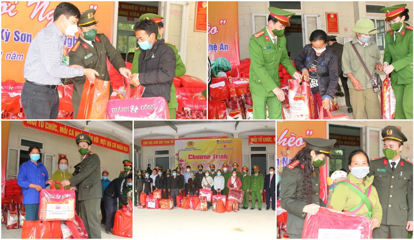 Phòng Cảnh sát Kinh tế và Phòng Tham mưu Công an tỉnh Nghệ An phối hợp Ngân hàng Agribank chi nhánh Nam Nghệ An tổ chức trao tặng quà 