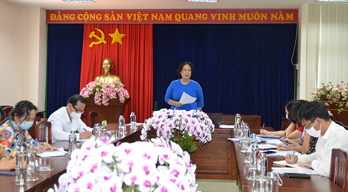 Bà Nguyễn Vân Anh, Phó Giám đốc Sở LĐTBXH phát biểu tại cuộc họp.