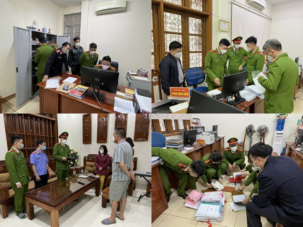Cơ quan chức năng thi  hành lệnh khám xét nơi làm việc và chỗ ở của các đối tượng (ngày 14/3/2022). Ảnh : Đức Vũ