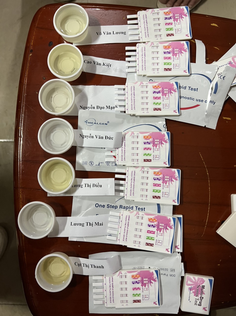 Kết quả test nhanh 07 đối tượng tại phòng hát đều dương tính với ma túy