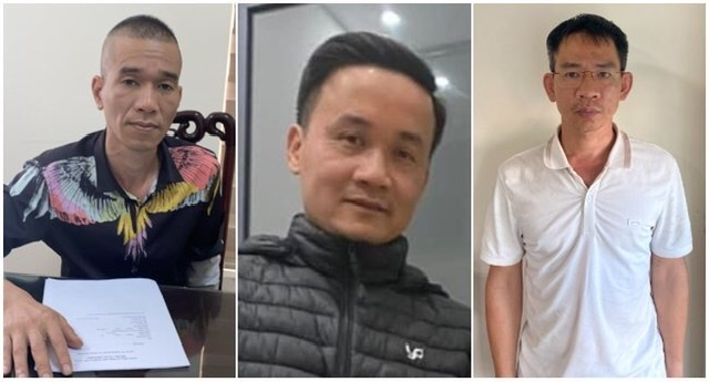 Từ trái qua phải, nhóm 03 đối tượng Lê Thanh Hải, Lê Kiên Trung và Trần Diễn Thương