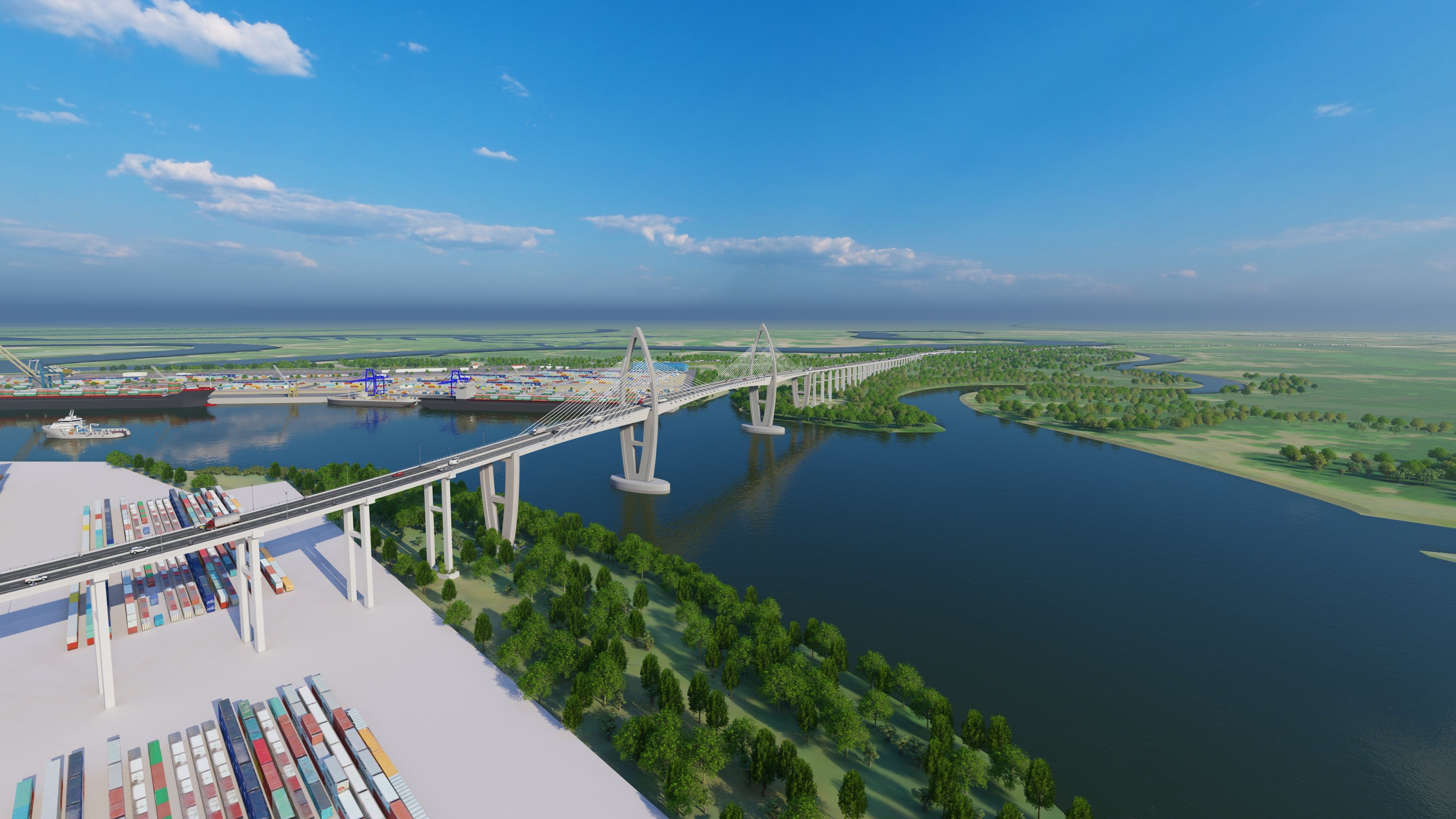Tỉnh phấn đấu tổ chức khởi công xây dựng cầu Phước An trong tháng 9/2022 nhằm kết nối hệ thống cảng Cái Mép – Thị Vải với đường cao tốc Bến Lức – Long Thành. Trong ảnh: Phối cảnh cầu Phước An.