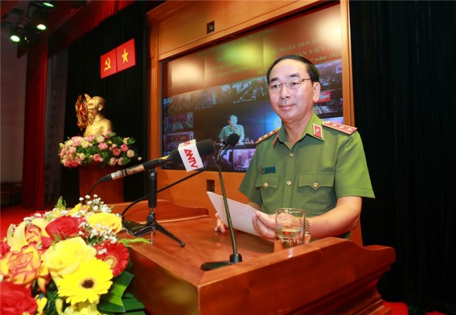 Đồng chí Thượng tướng Trần Quốc Tỏ, Ủy viên Trung ương Đảng, Phó Bí thư Đảng ủy Công an Trung ương, Thứ trưởng Bộ Công an phát biểu kết luận Hội nghị