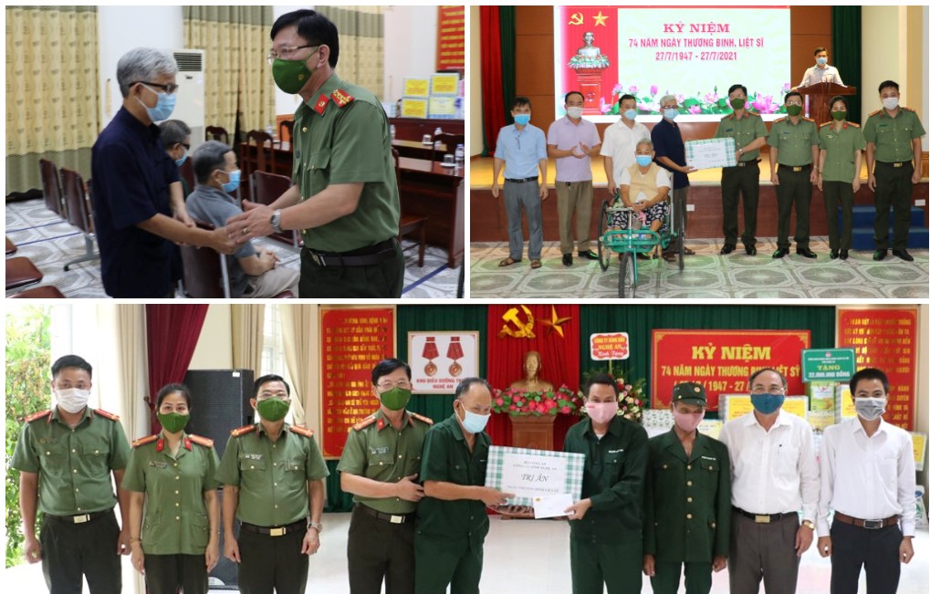 Thay mặt Lãnh đạo Công an tỉnh, đồng chí Đại tá Lê Văn Thái, Phó Giám đốc Công an tỉnh thăm hỏi, tặng quà các thương, bệnh binh, thân nhân liệt sĩ tại Trung tâm Điều dưỡng thương bệnh binh và Khu Điều dưỡng thương binh tâm thần kinh Nghệ An