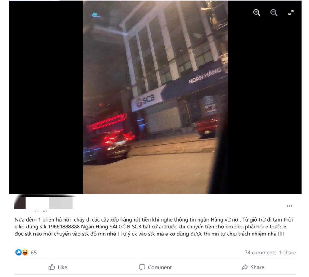 Thông tin về hoạt động ngân hàng được H. đăng tải trên Facebook cá nhân