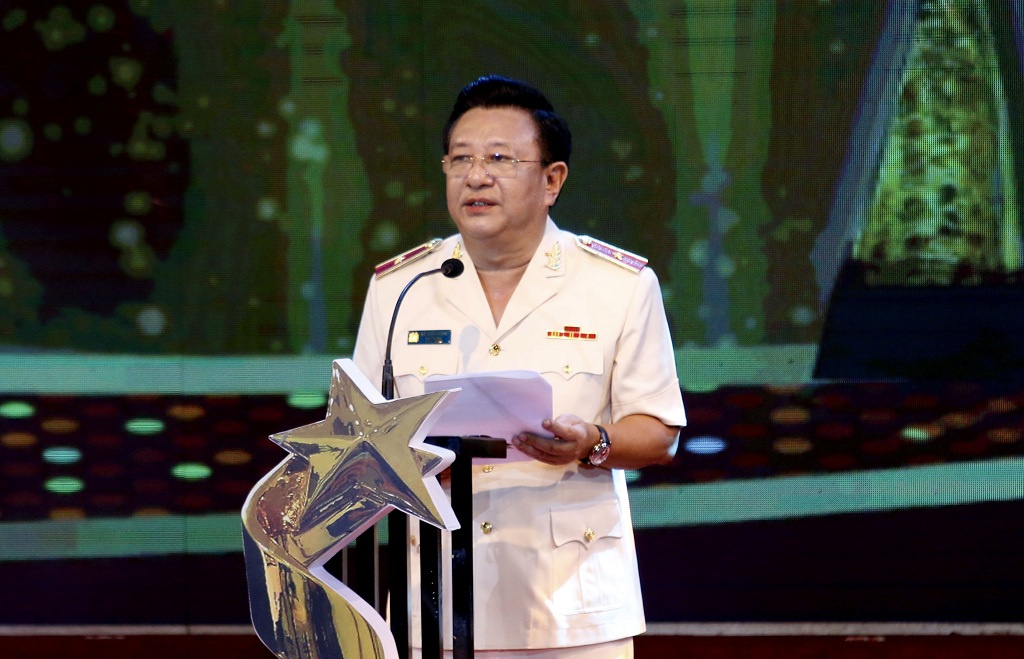 Đồng chí Thiếu tướng Đỗ Triệu Phong - Cục trưởng Cục Truyền thông CAND, Trưởng ban tổ chức phát biểu tại Lễ bế mạc Liên hoan Truyền hình, Phát thanh CAND lần thứ XIII