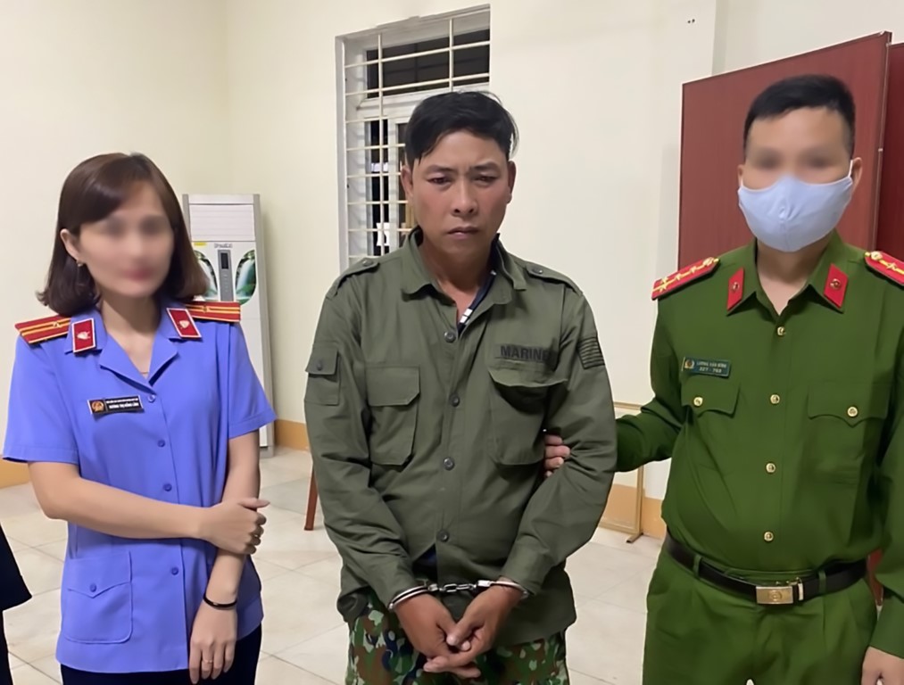 Đối tượng Hoàng Văn Thắng tại cơ quan Công an 