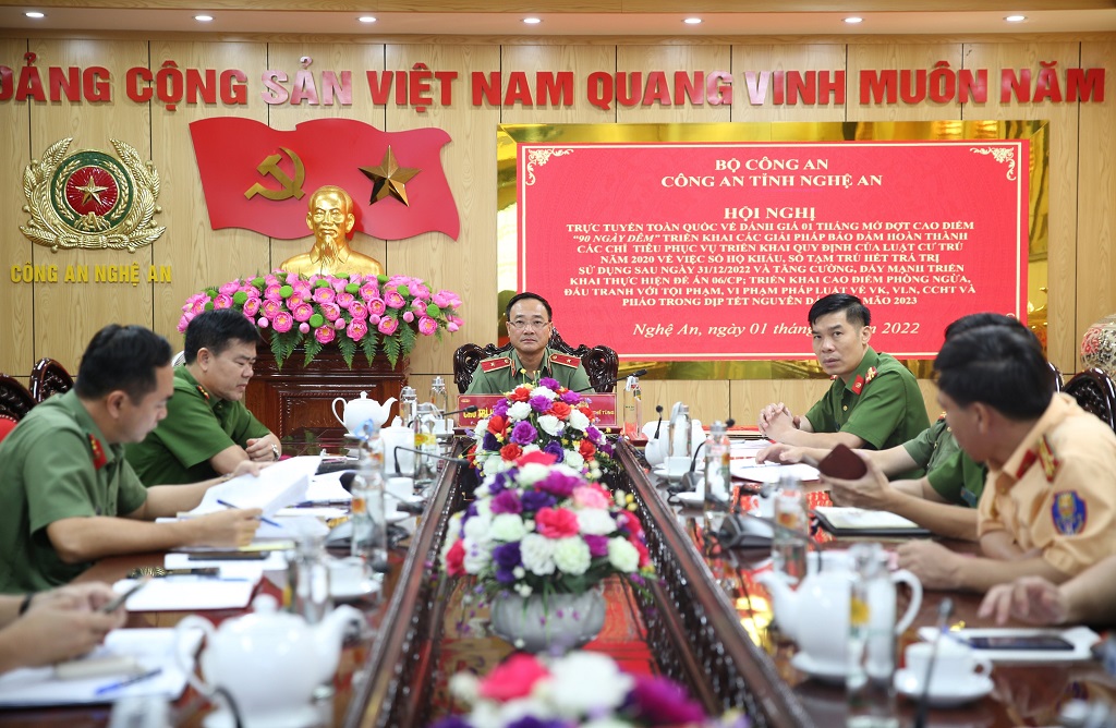 Quang cảnh Hội nghị tại điểm cầu Công an tỉnh Nghệ An