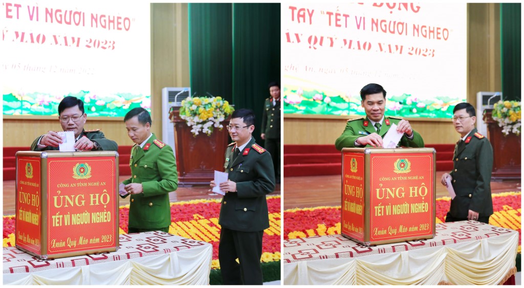 Các đồng chí Phó Giám đốc Công an tỉnh ủng hộ Tết vì người nghèo Xuân Quý Mão 2023