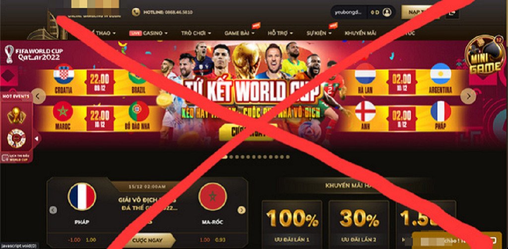 Một trang web quảng cáo cá độ bóng đá (Ảnh: Internet)