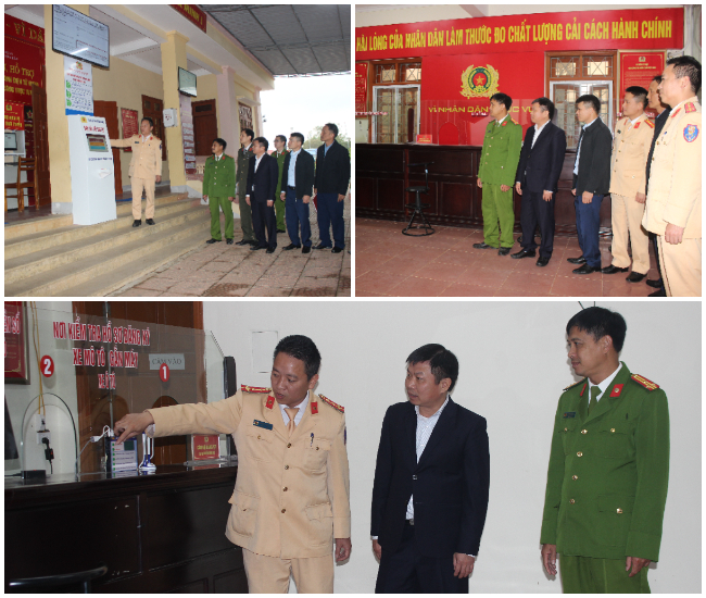 Các đại biểu tham quan Bộ phận một cửa Công an cấp huyện kiểu mẫu tại Công an huyện Nghĩa Đàn