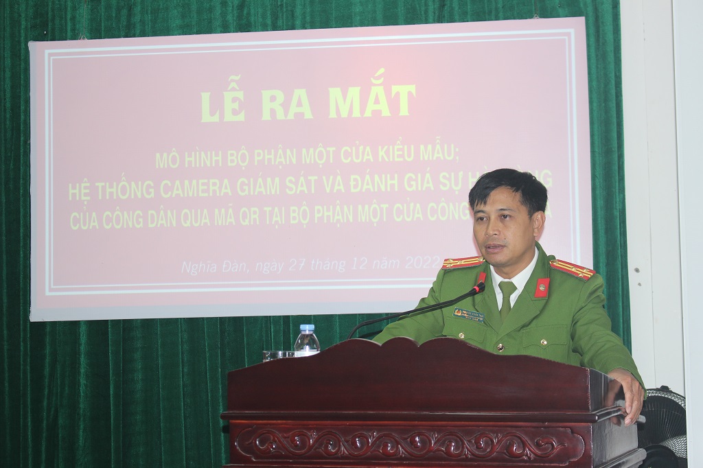 Đại diện lãnh đạo Công an huyện Nghĩa Đàn phát biểu tại Lễ ra mắt
