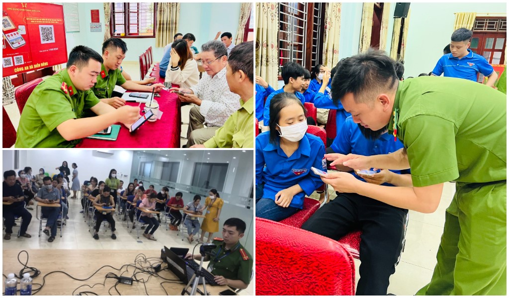 Các Tổ công tác lưu động Công an huyện Diễn Châu đến từng xã, thị trấn trên địa bàn vừa tuyên truyền Đề án 06 vừa làm căn cước công dân, cài đặt định danh cá nhân cho người dân  
