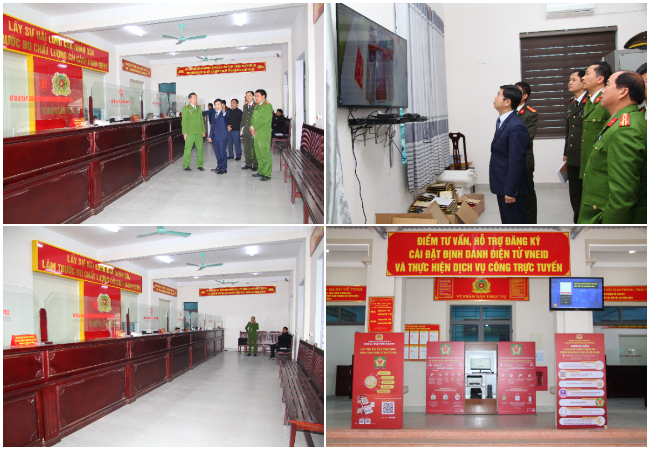 Các đại biểu tham quan Bộ phận một cửa Công an cấp huyện kiểu mẫu và hệ thống camera giám sát Bộ phận một cửa Công an cấp xã, thị trấn trên địa bàn huyện Thanh Chương