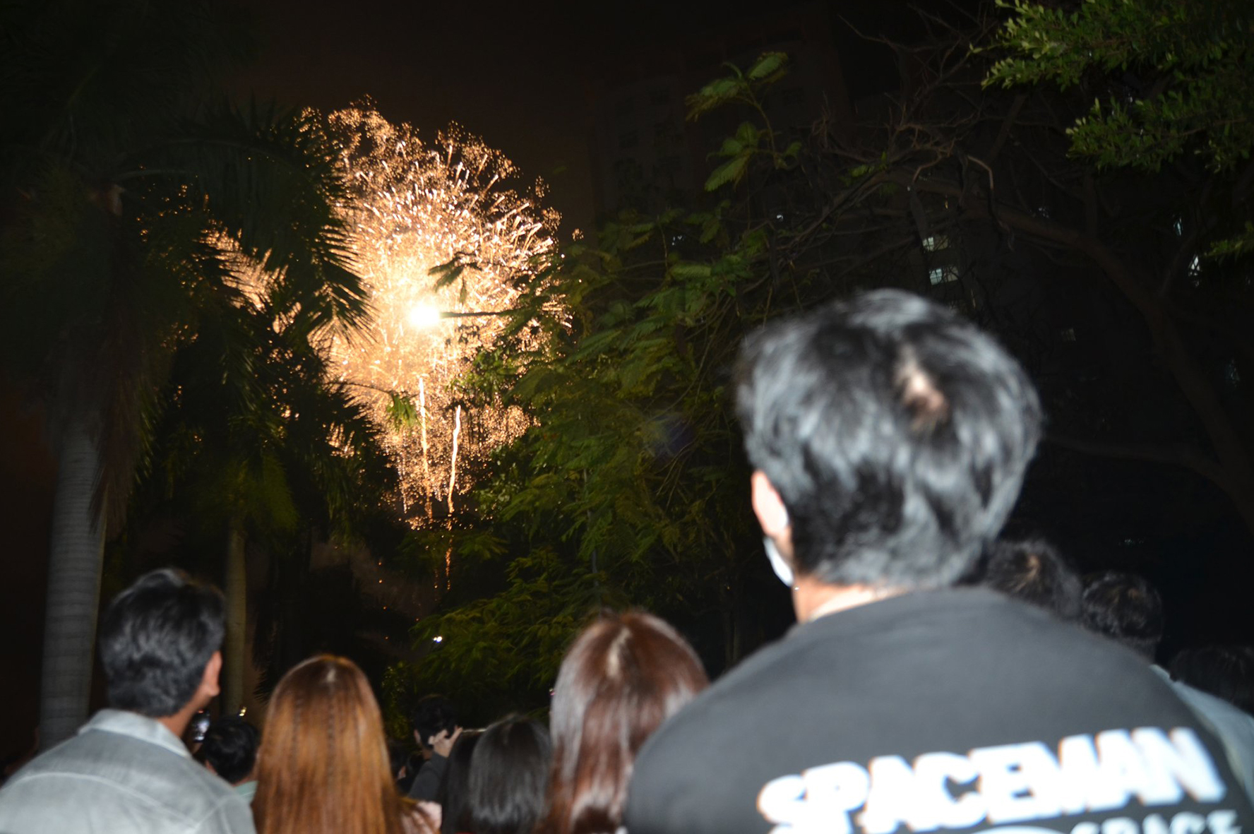 Người dân xem bắn pháo hoa chào năm mới tại khu vực hồ Bàu Trũng (Trung tâm Đô thị Chí Linh, TP.Vũng Tàu). ẢNH: CẨM NHUNG
