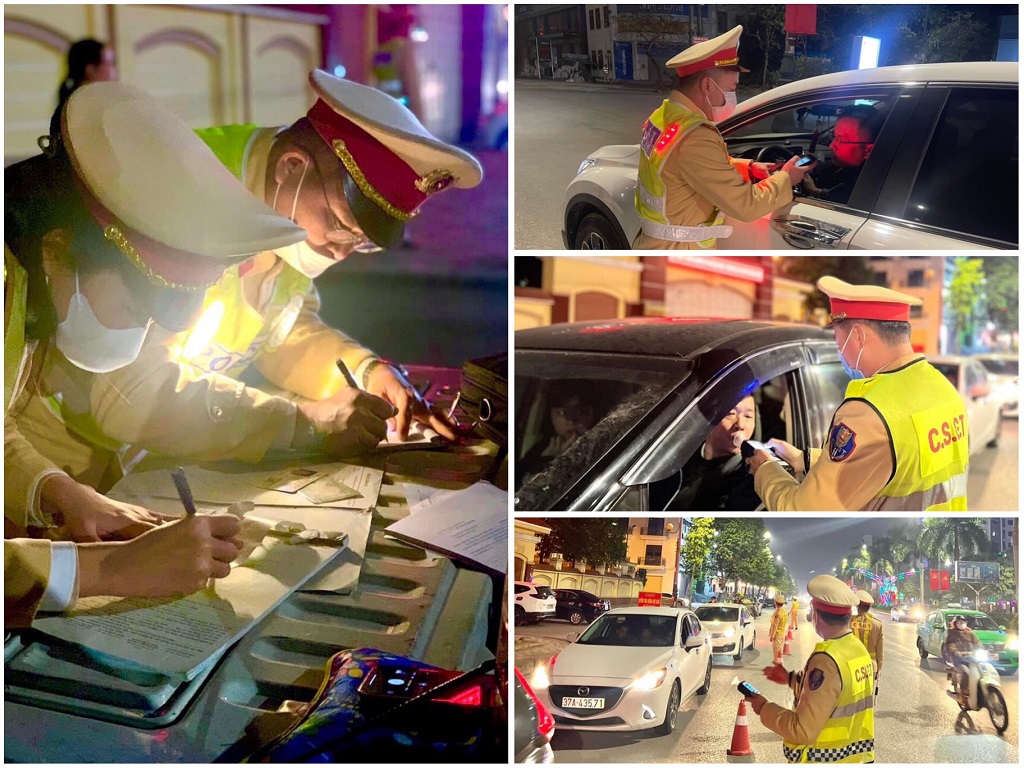 CSGT Công an thành phố Vinh triển khai các chốt kiểm tra nồng độ cồn và ma tuý