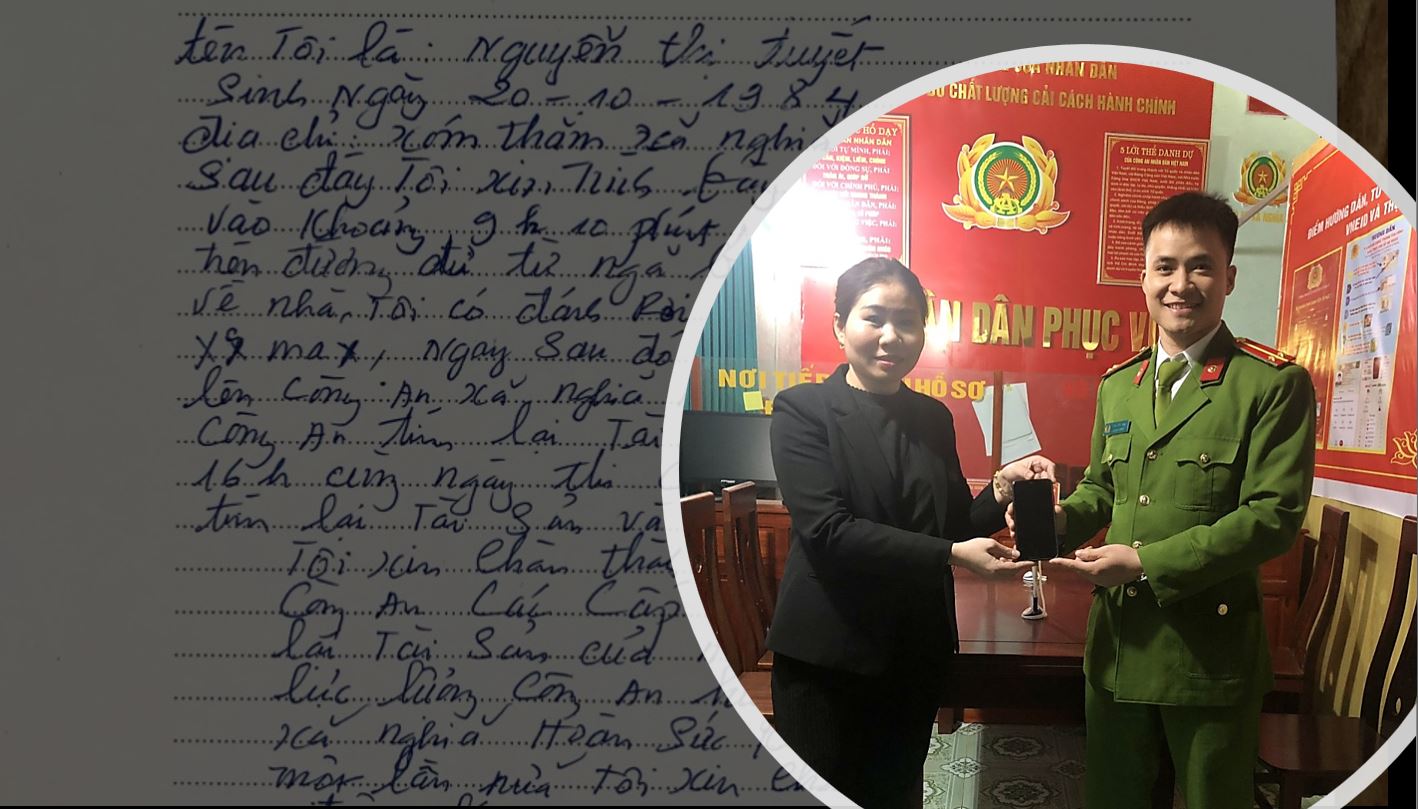 Xúc động khi nhận lại được tài sản, chị Tuyết viết thư cảm ơn Công an xã Nghĩa Hoàn