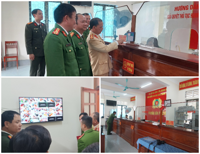 Các đại biểu tham quan Bộ phận một cửa Công an cấp huyện kiểu mẫu Công an huyện Kỳ Sơn