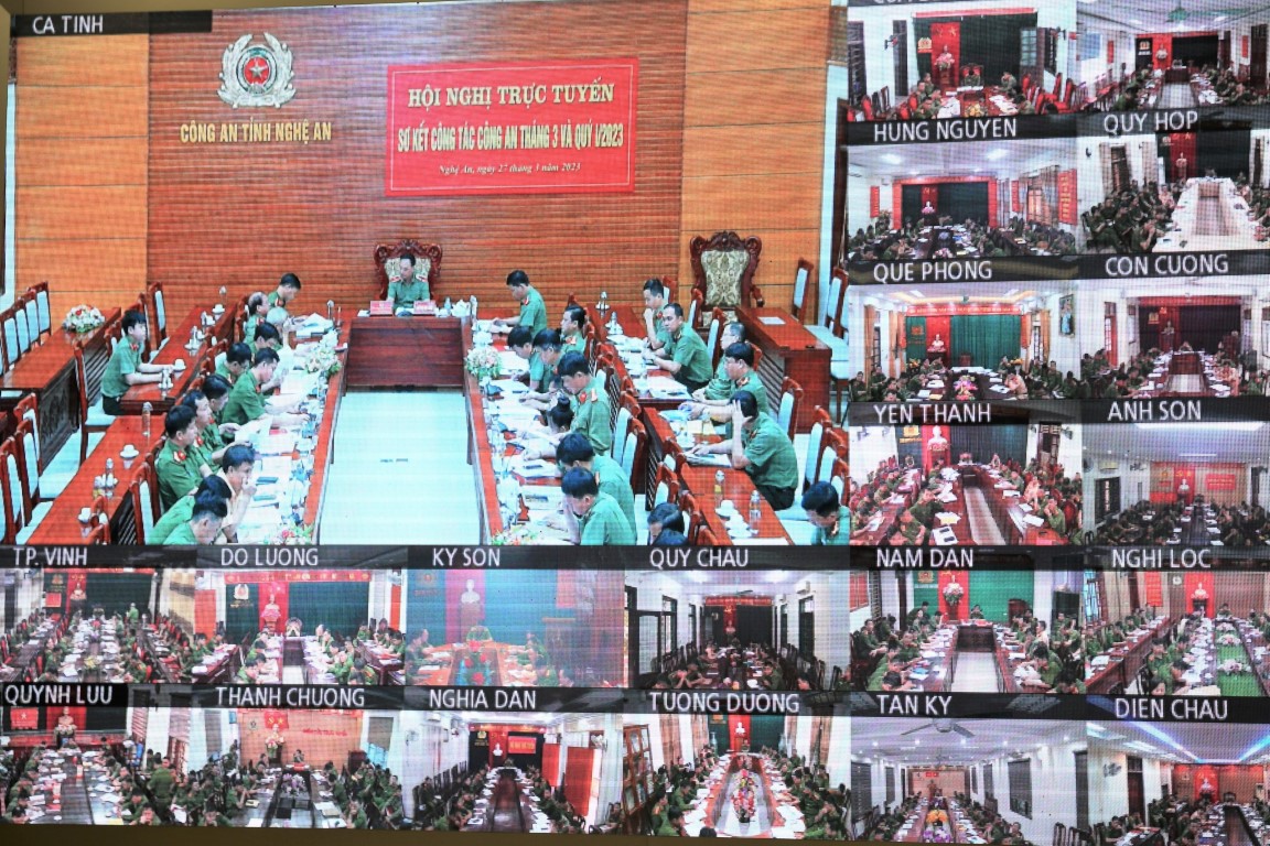 Hội nghị được tổ chức trực tuyến từ điểm cầu Công an Nghệ An đến Công an các huyện, thành phố, thị xã