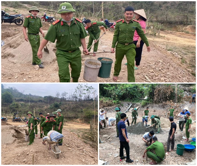 Với tinh thần, trách nhiệm, lực lượng Công an huyện Kỳ Sơn đã huy động hàng nghìn lượt cán bộ, chiến sĩ tham gia hỗ trợ vận chuyển vật liệu, thi công móng, lắp ghép nhà cho bà con Nhân dân